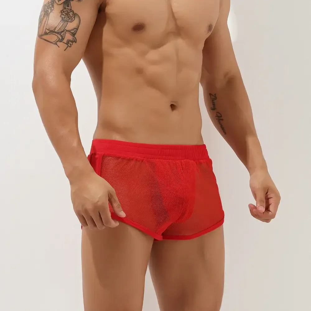 Seobean Seobean Men's Sexy Mesh Trunks: Breathable Athletic Home Shorts