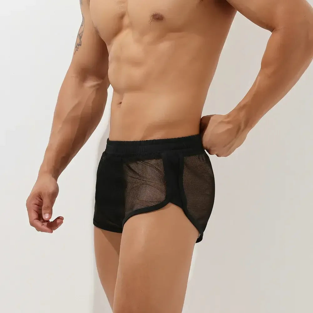 Seobean Seobean Men's Sexy Mesh Trunks: Breathable Athletic Home Shorts