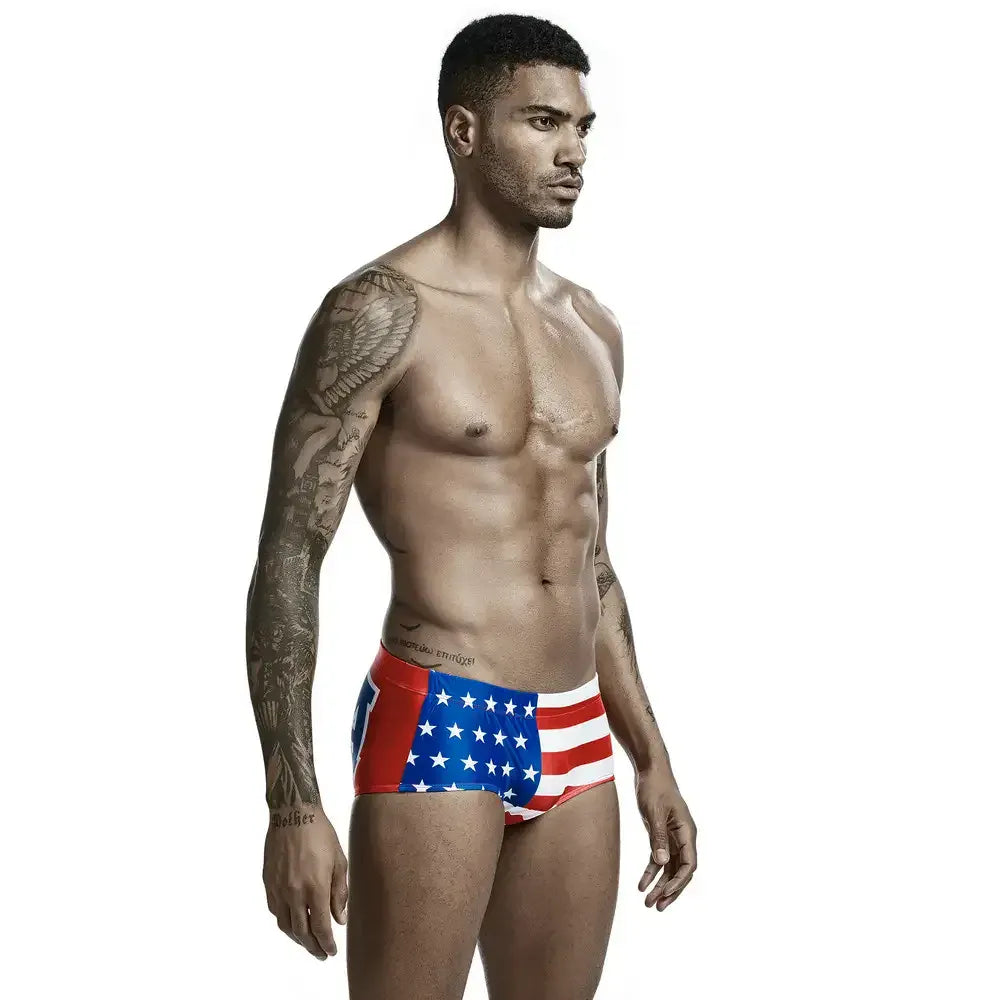 Seobean Seobean Men's Swim Trunks - Stylish Flag Print, Sexy Swimwear for Men