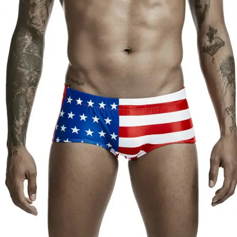 Seobean Seobean Men's Swim Trunks - Stylish Flag Print, Sexy Swimwear for Men
