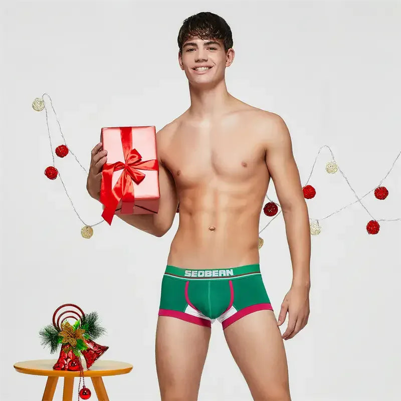 Seobean Seobean Merry Christmas Men's Trunks – Shiny Comfort Cotton Boxer Briefs