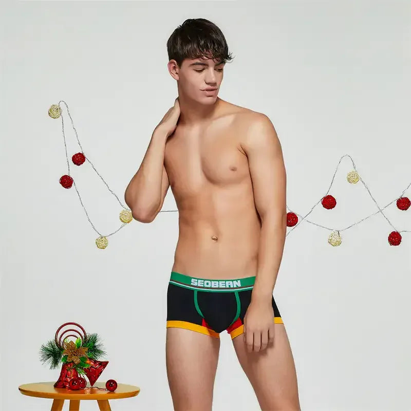 Seobean Seobean Merry Christmas Men's Trunks – Shiny Comfort Cotton Boxer Briefs