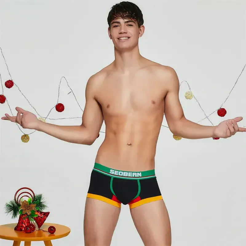 Seobean Seobean Merry Christmas Men's Trunks – Shiny Comfort Cotton Boxer Briefs