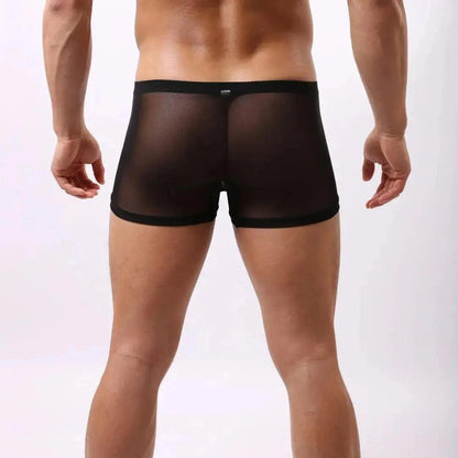 Stylish Black Men's Boxer Briefs with Orange Modal Lining and Sheer Mesh Male Underwear - His Inwear