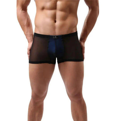 Stylish Black Men's Boxer Briefs with Orange Modal Lining and Sheer Mesh Male Underwear - His Inwear