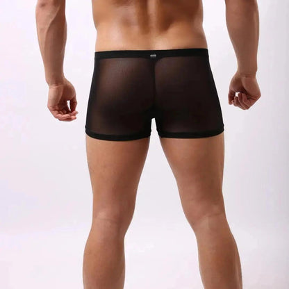 Stylish Black Men's Boxer Briefs with Orange Modal Lining and Sheer Mesh Male Underwear - His Inwear