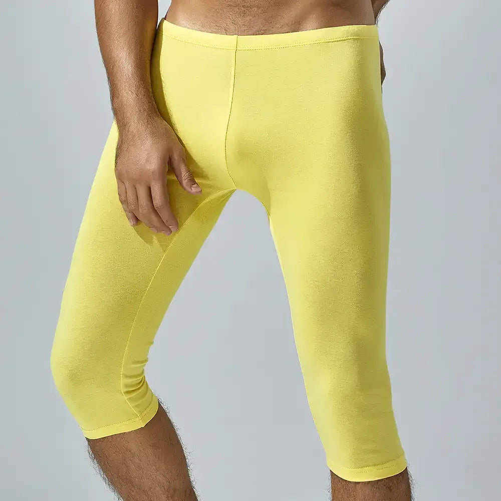 TAUWELL Tauwell Men's Solid Color Low-Rise Fitness Tight Over-the-Knee Shorts