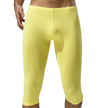 TAUWELL Tauwell Men's Solid Color Low-Rise Fitness Tight Over-the-Knee Shorts