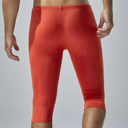 TAUWELL Tauwell Men's Solid Color Low-Rise Fitness Tight Over-the-Knee Shorts
