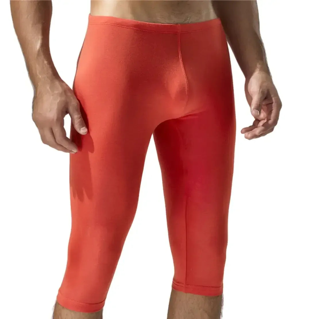 TAUWELL Tauwell Men's Solid Color Low-Rise Fitness Tight Over-the-Knee Shorts