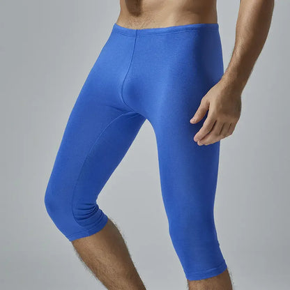 TAUWELL Tauwell Men's Solid Color Low-Rise Fitness Tight Over-the-Knee Shorts