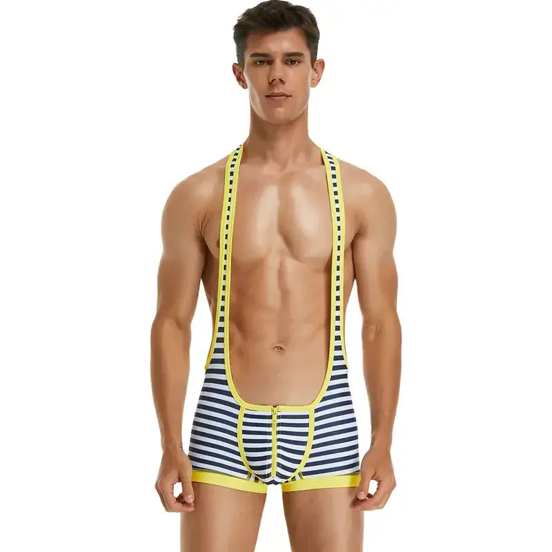 TAUWELL TAUWELL Men's Stripe Wrestling Singlet with Zipper - Stylish and Comfortable Athletic Wear
