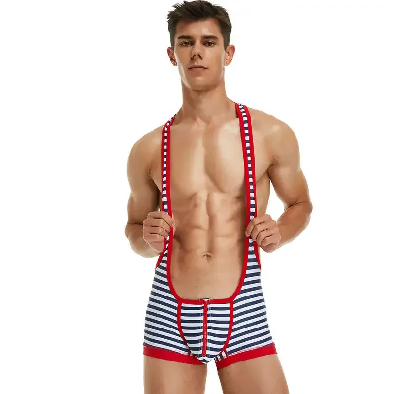 TAUWELL TAUWELL Men's Stripe Wrestling Singlet with Zipper - Stylish and Comfortable Athletic Wear