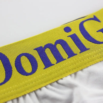 White modal long johns waistband — gold blue logo detail	
