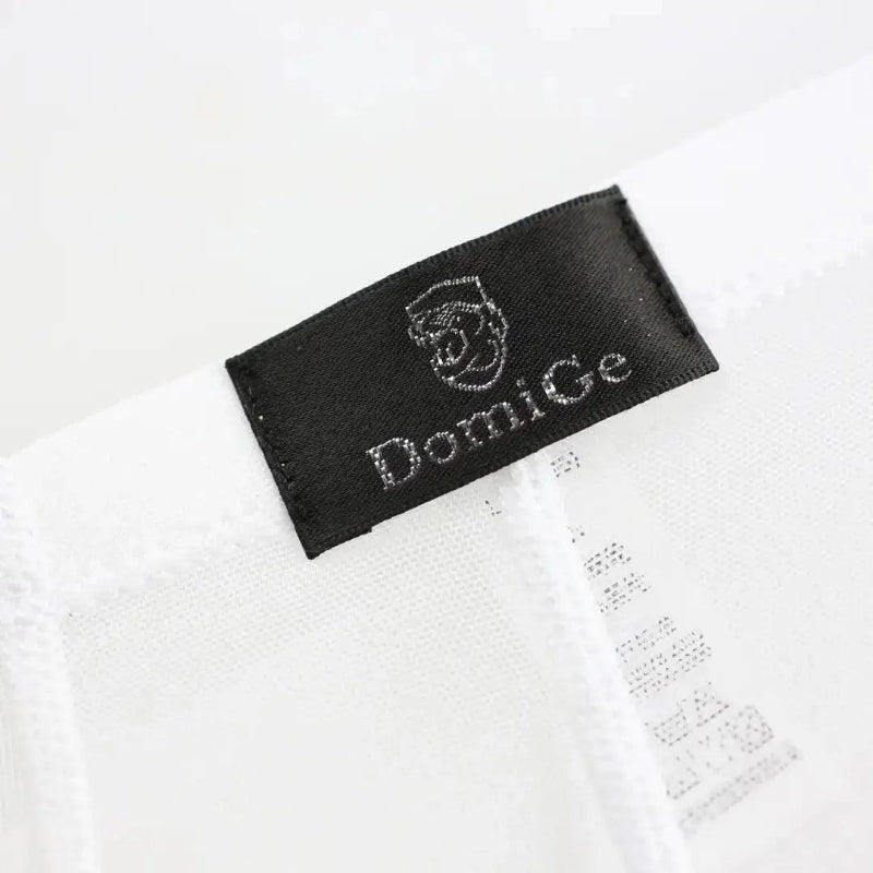White sheer boxer shorts waistband — DomiGe logo detail	