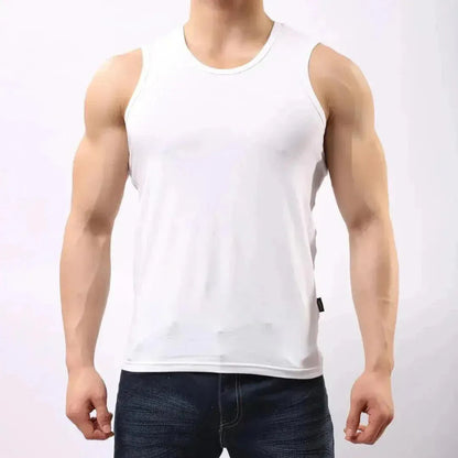 White sleeveless tank top front — DomiGe cotton lycra men's undershirt	