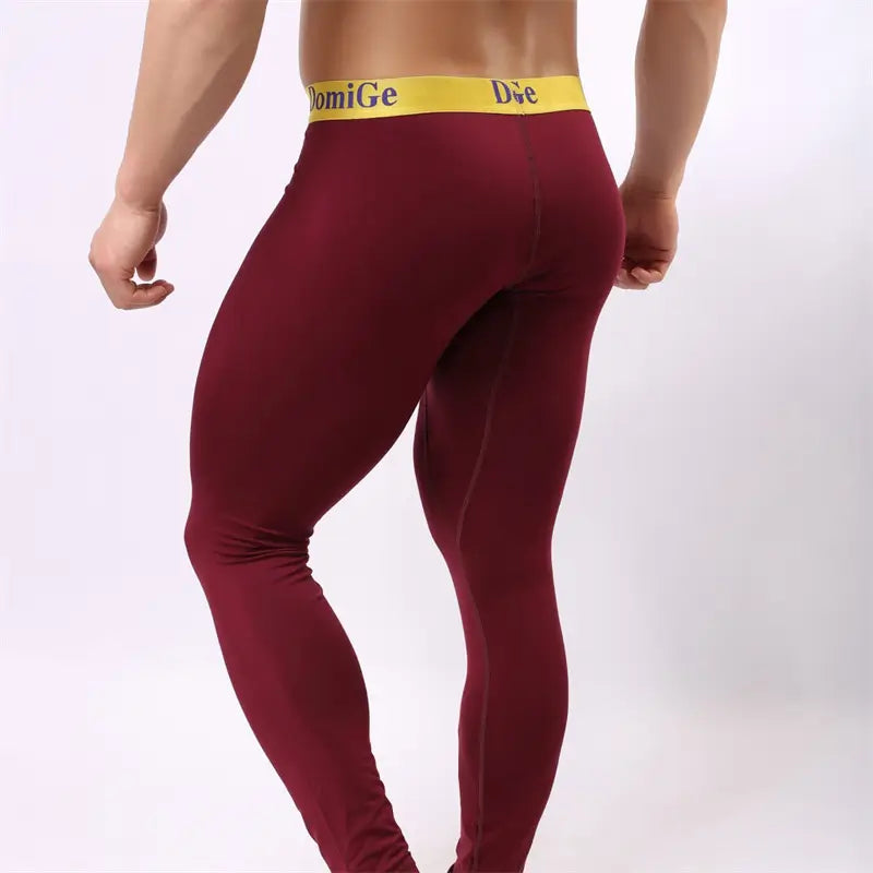 Wine Red men's modal thermal bottoms back view — full coverage	