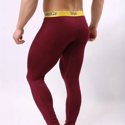 Wine Red men's modal thermal bottoms back view — full coverage	