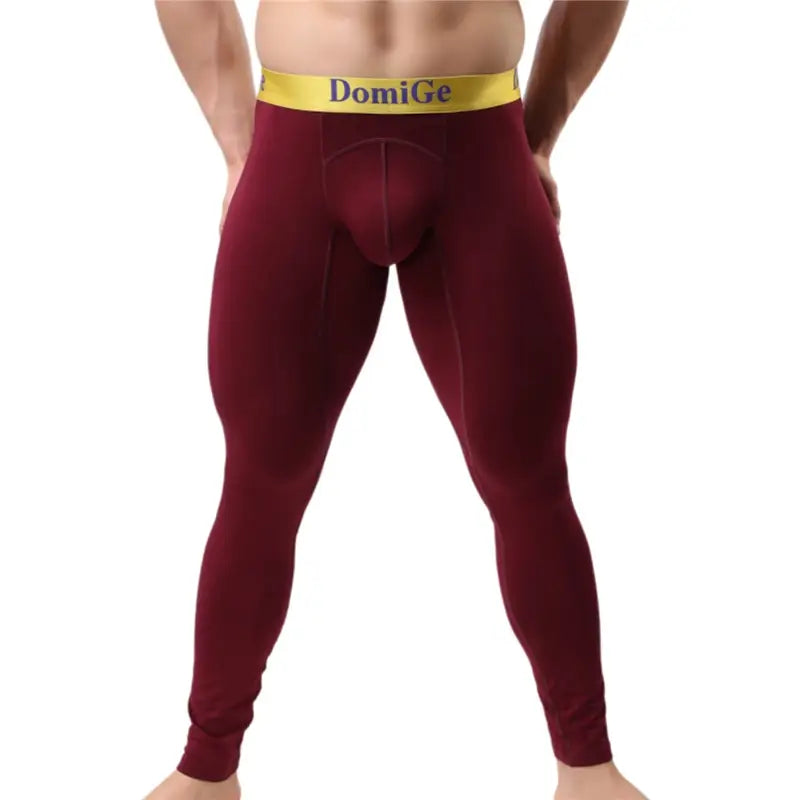 Wine Red men's modal long johns front view — thermal bottom by DomiGe	